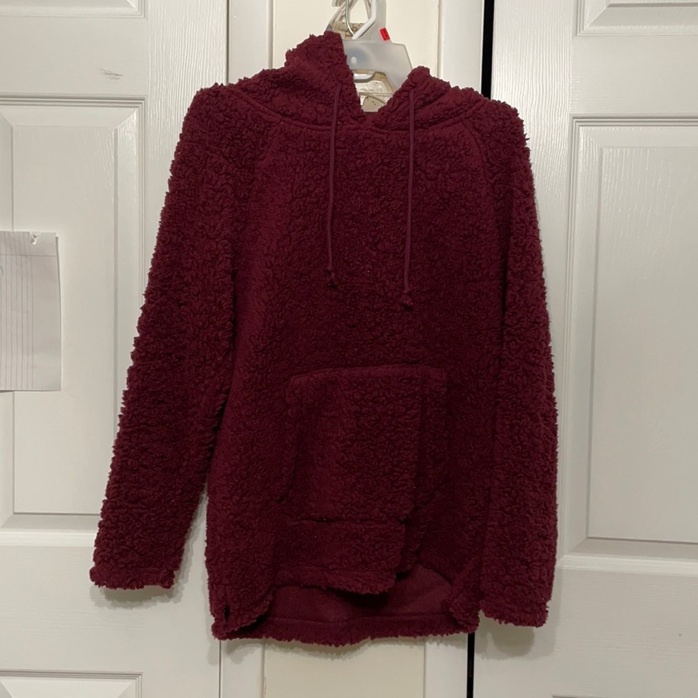 Fluffy maroon hoodie